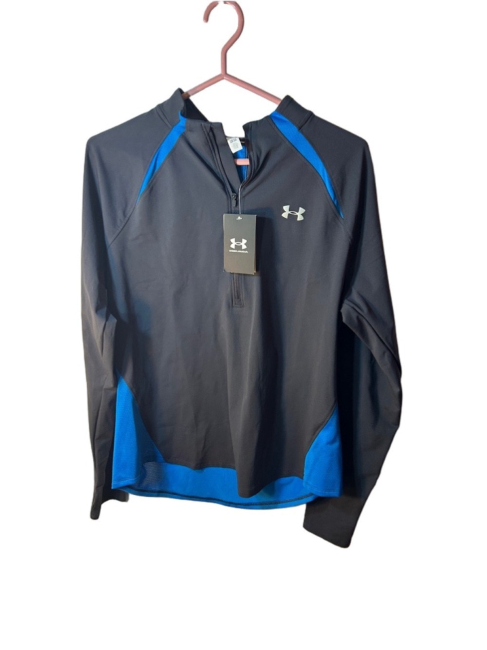 Under Armour Womens Fitted Black & Blue Half-Zip Active Heat Gear Pullover XL